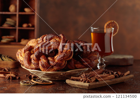 Homemade pretzel with cinnamon and sugar. 121134500