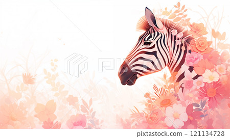 卡通花丛中的斑马插画 121134728