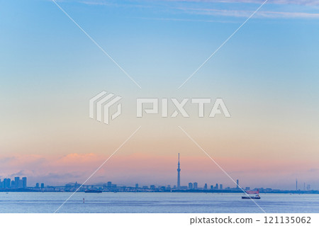 [Chiba Prefecture] View of Tokyo from Umihotaru PA, ships passing by and a distant view of Tokyo Skytree 121135062