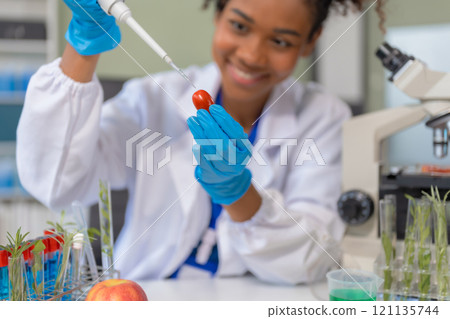 Microbiologist Working on Molecule Samples in Modern Food Science Laboratory, concentration of chemical residues. hazards, standard, find prohibited substances, contaminate. Microbiologist Working on Molecule Samples in Modern Food Science Laboratory, concentration of chemical residues. hazards, standard, find prohibited substances, contaminate. 121135744