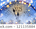 Countdown to midnight. Retro style clock counting last moments before Christmas or New Year 2025 121135884