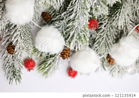 Winter garland on white background, Christmas card decoration 121135914