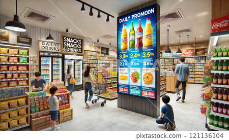 Digital signage installed in a convenience store 121136104