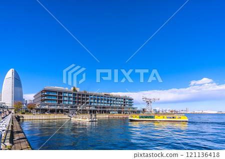 Yokohama cityscape in Japan in December...View of Yokohama Hammerhead, Pacifico Yokohama, water bus (Seabass), etc. = 8th 121136418