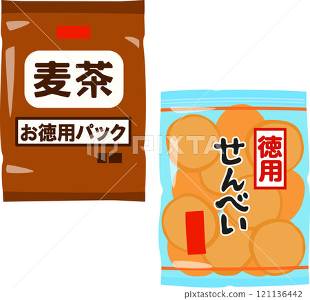 A large pack of barley tea and rice crackers 121136442