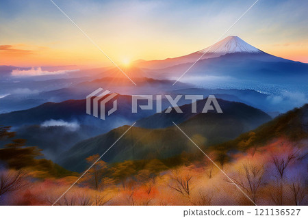 First sunrise of the year on Mount Fuji (New Year's image) 121136527