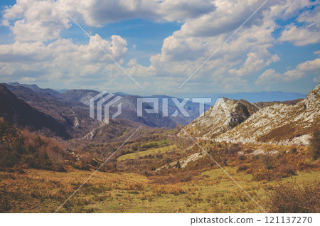 Mountain rocky landscape. Cantabrian Mountains, Picos de Europa national park, Spain, Europe 121137270