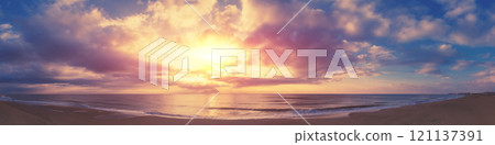 Seascape in the early morning. Sunrise over the sea. Nature landscape with dramatic sky. Horizontal panorama Seascape in the early morning. Sunrise over the sea. Nature landscape with dramatic sky. Horizontal panorama 121137391
