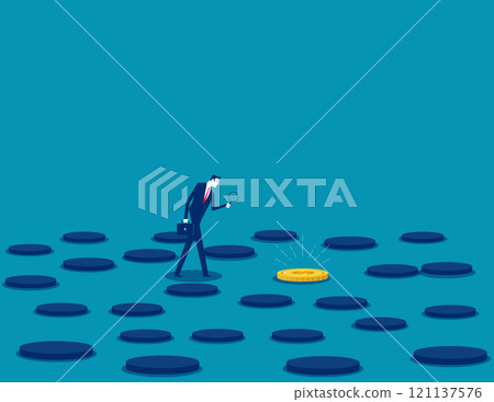 Business discovery coin. Business concentration and focus vector flat style Business discovery coin. Business concentration and focus vector flat style 121137576