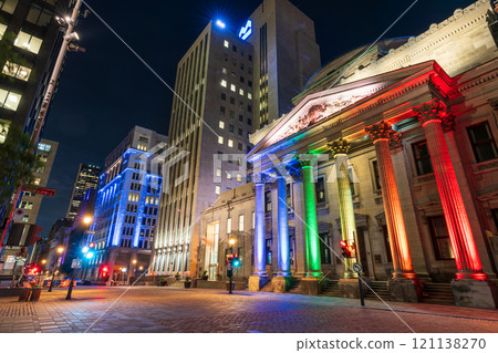 Montreal, Quebec, Canada - August 18 2021 : Bank of Montreal Head Office, BMO main branch at Place d'Armes in Old Montreal. Montreal, Quebec, Canada - August 18 2021 : Bank of Montreal Head Office, BMO main branch at Place d'Armes in Old Montreal. 121138270