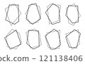 Modern black polygonal frames set in a minimalist geometric style. Overlapping lines forming abstract shapes, for clean elegant wedding invitations, branding, social media posts, posters, web design 121138406