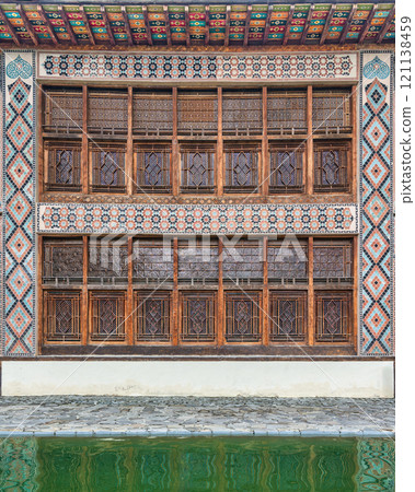 Shaki Khan Palace in Shaki, Azerbaijan With Stunning Architecture and Scenic Reflection Pool 121138459