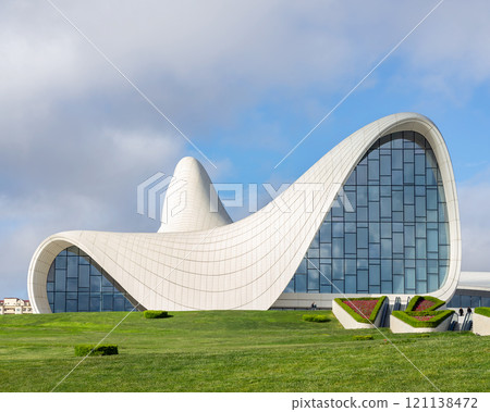 Modern Architecture of Heydar Aliyev Centre in Baku Azerbaijan on a sunny summer Day Modern Architecture of Heydar Aliyev Centre in Baku Azerbaijan on a sunny summer Day 121138472