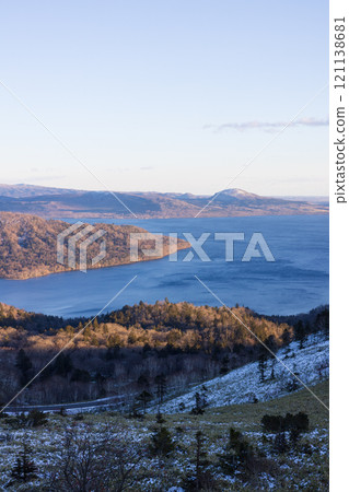 Lake Kussharo seen from Bihoro Pass in eastern Hokkaido in winter Lake Kussharo seen from Bihoro Pass in eastern Hokkaido in winter 121138681