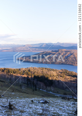 Lake Kussharo seen from Bihoro Pass in eastern Hokkaido in winter Lake Kussharo seen from Bihoro Pass in eastern Hokkaido in winter 121138682