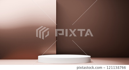 mocha tone Fashion product background stand podium display with blank backdrops. 121138766