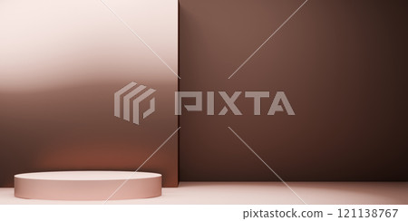 mocha tone Fashion product background stand podium display with blank backdrops. 121138767