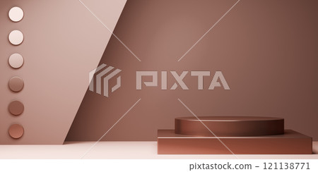 mocha tone Fashion product background stand podium display with blank backdrops. 121138771