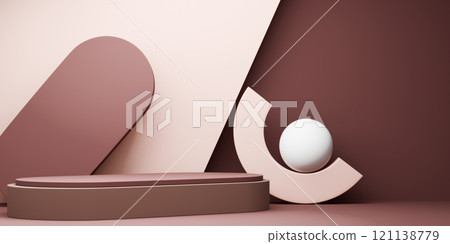 mocha tone Fashion product background stand podium display with blank backdrops. 121138779