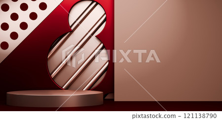 Dark red style. Fashion product background, stand product podium display with blank backdrops. 121138790