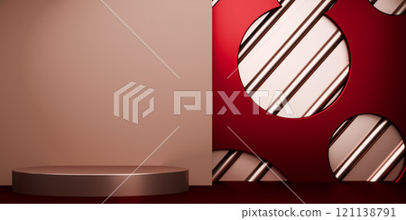Dark red style. Fashion product background, stand product podium display with blank backdrops. 121138791