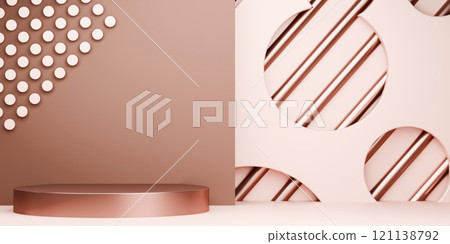 mocha tone Fashion product background stand podium display with blank backdrops. 121138792