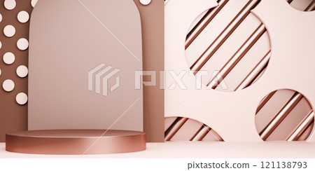 mocha tone Fashion product background stand podium display with blank backdrops. 121138793