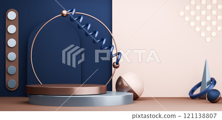 two tone mocha and blue, Fashion product background stand podium display with blank backdrops. two tone mocha and blue, Fashion product background stand podium display with blank backdrops. 121138807