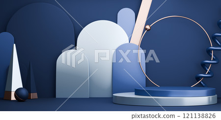 Dark blue geometric background, japanese style podium blue concept . Dark blue geometric background, japanese style podium blue concept . 121138826
