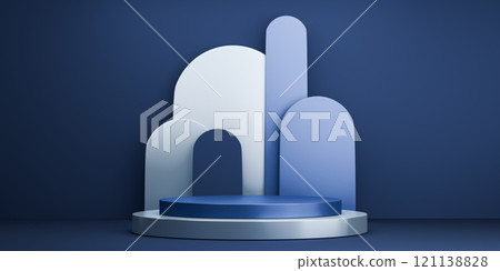 Dark blue geometric background, japanese style podium blue concept . 121138828