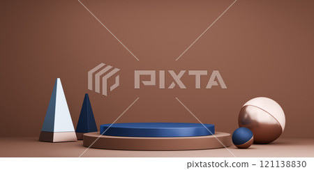 two tone mocha and blue, Fashion product background stand podium display with blank backdrops. two tone mocha and blue, Fashion product background stand podium display with blank backdrops. 121138830