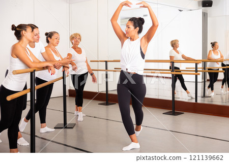 Ballet trainer and students on group training Ballet trainer and students on group training 121139662