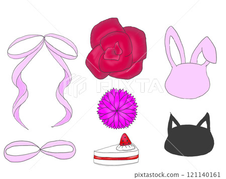 Cute ribbon, cat, rose and rabbit 121140161