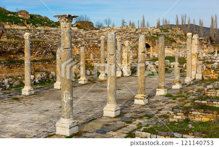 Remained columns of ancient Theater Baths in Aphrodisias, Turkey Remained columns of ancient Theater Baths in Aphrodisias, Turkey 121140753