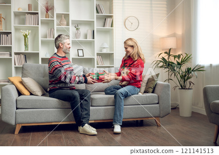 Mature couple spending time together at home before christmas Mature couple spending time together at home before christmas 121141513