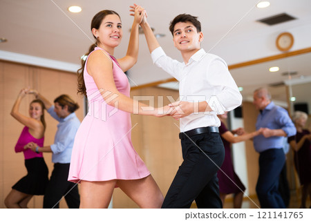 young woman with man dance rumba young woman with man dance rumba 121141765