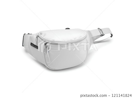Blank white waist bag mockup stand, front view. 121141824