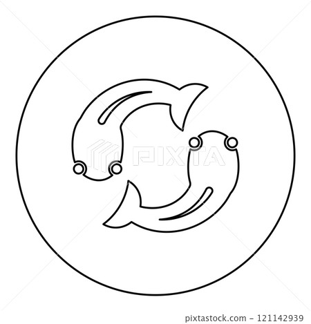 Fish goby two moves in circle icon in circle round black color vector illustration image outline contour line thin style 121142939