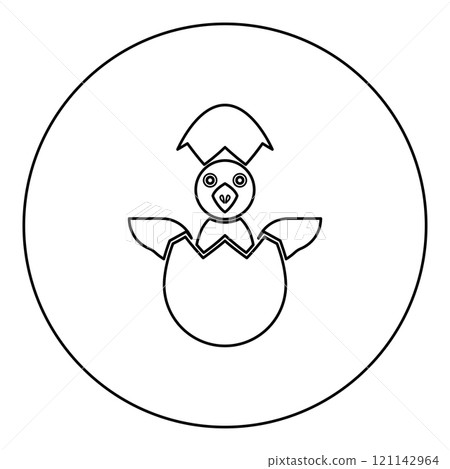 Chicks hatch from the egg baby bird cracked eggshell icon in circle round black color vector illustration image outline contour line thin style Chicks hatch from the egg baby bird cracked eggshell icon in circle round black color vector illustration image outline contour line thin style 121142964