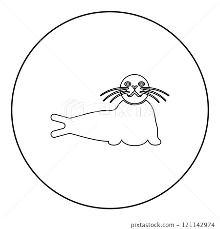 Seal lying icon in circle round black color vector illustration image outline contour line thin style 121142974