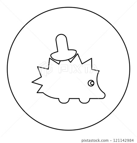 Cute hedgehog with mushroom icon in circle round black color vector illustration image outline contour line thin style 121142984