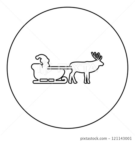 Santa Claus in a reindeer wagon chariot with sled icon in circle round black color vector illustration image outline contour line thin style Santa Claus in a reindeer wagon chariot with sled icon in circle round black color vector illustration image outline contour line thin style 121143001