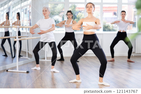 Group of women rehearsing ballet dance 121143767
