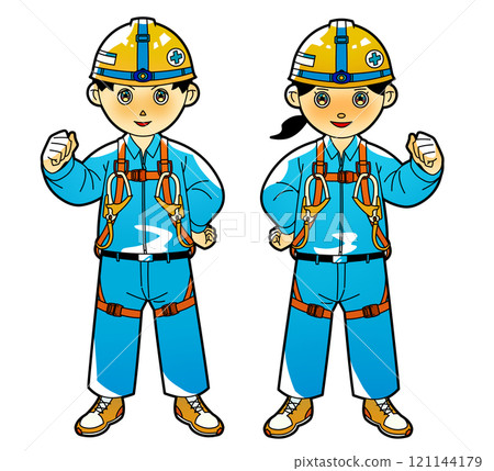Worker wearing a full harness 121144179