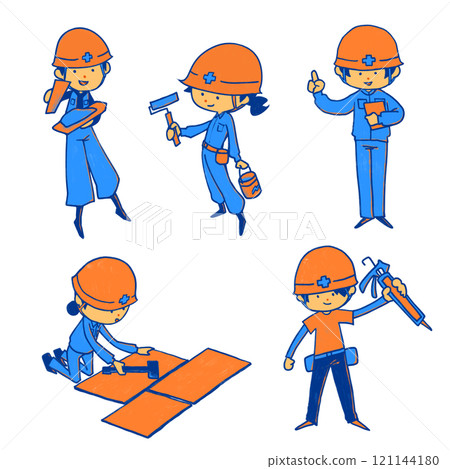 Workers working at a construction site 121144180