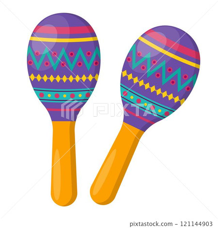 Maracas. Musical instruments of Brazil, Mexico. Ethnic percussion instruments. Maracas. Musical instruments of Brazil, Mexico. Ethnic percussion instruments. 121144903