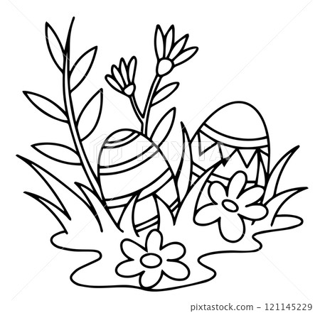 Easter composition with eggs and flowers. cute illustration in doodle style. coloring book Easter composition with eggs and flowers. cute illustration in doodle style. coloring book 121145229