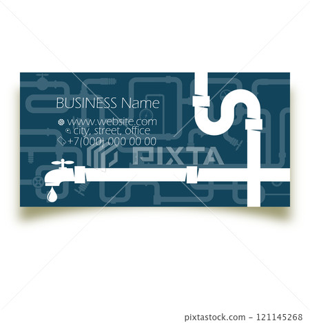 Water faucet with a drop of water. Business card for plumbing repair Water faucet with a drop of water. Business card for plumbing repair 121145268