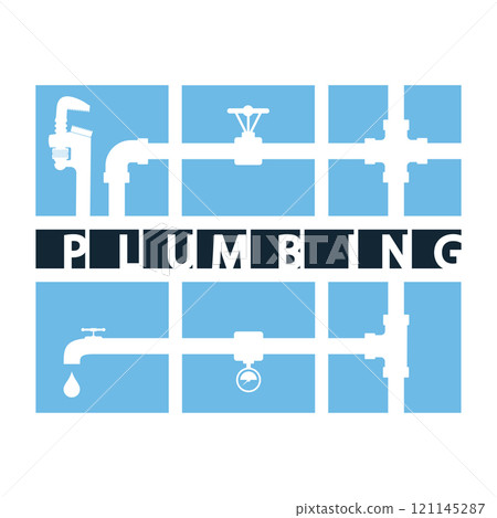 Water pipe system and faucet symbol plumbing repair 121145287
