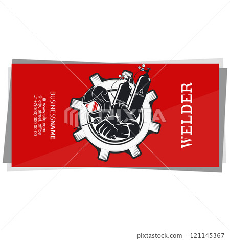 Welder with welding machine in hand business card concept 121145367